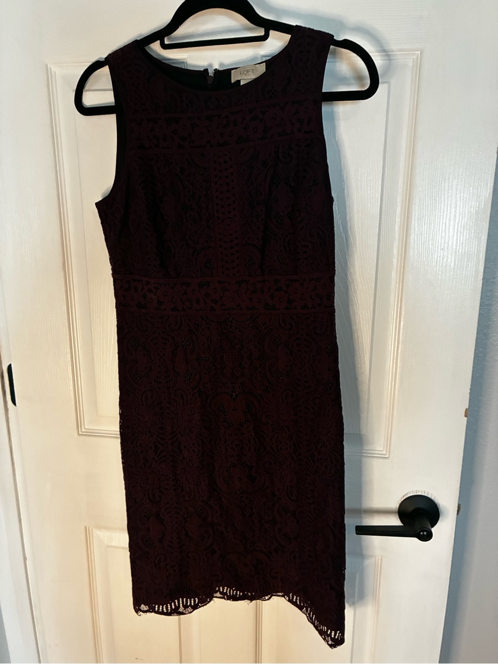 LOFT Sleeveless Lace Midi Dress in Deep Burgundy